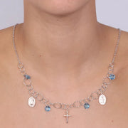 Collana in Argento 925 con pendenti religiosi impreziositi da Cristalli  blu.