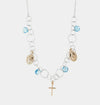 Collana in Argento 925 con pendenti religiosi impreziositi da Cristalli  blu.