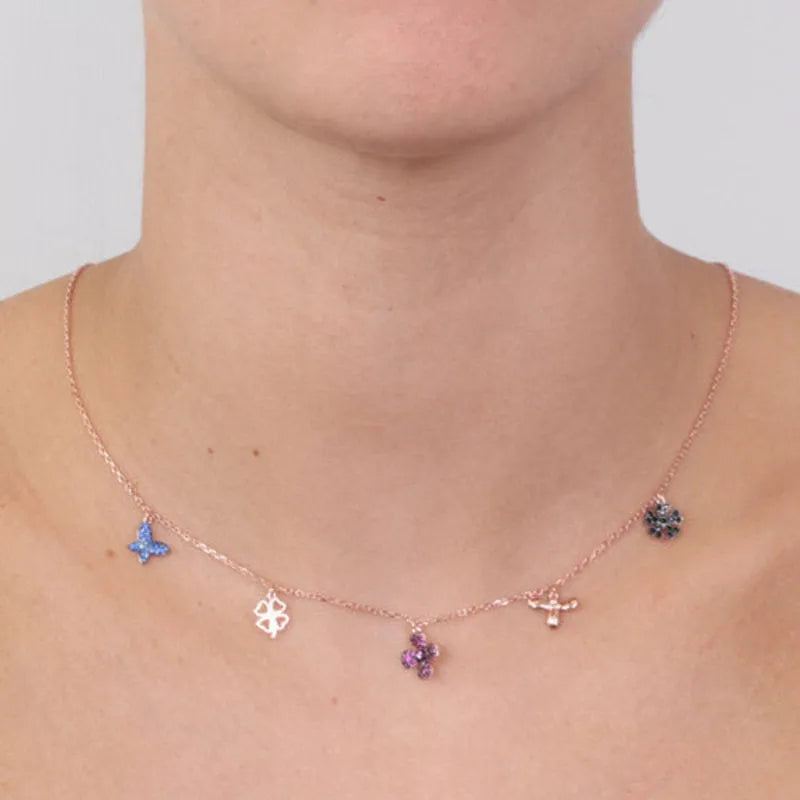 Collana in Argento 925 con soggetti pendenti di zirconi multicolore