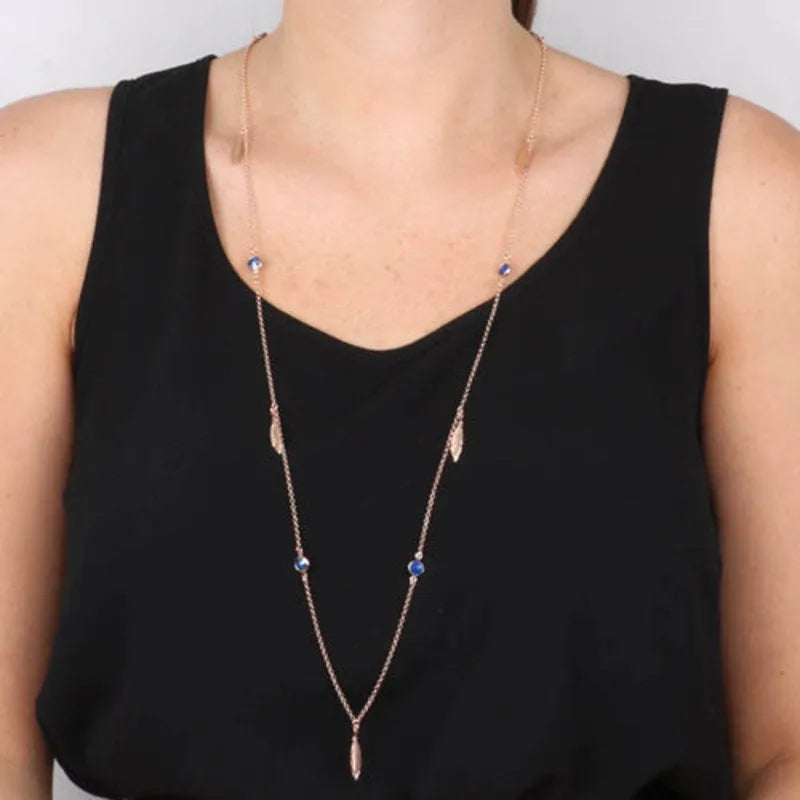 Collana in Argento 925 lunga con piume e cristalli pendenti