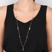 Collana in Argento 925 lunga con piume e cristalli pendenti