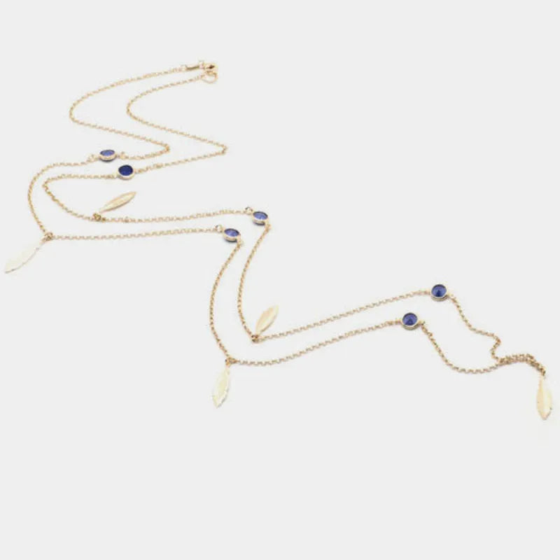 Collana in Argento 925 lunga con piume e cristalli pendenti