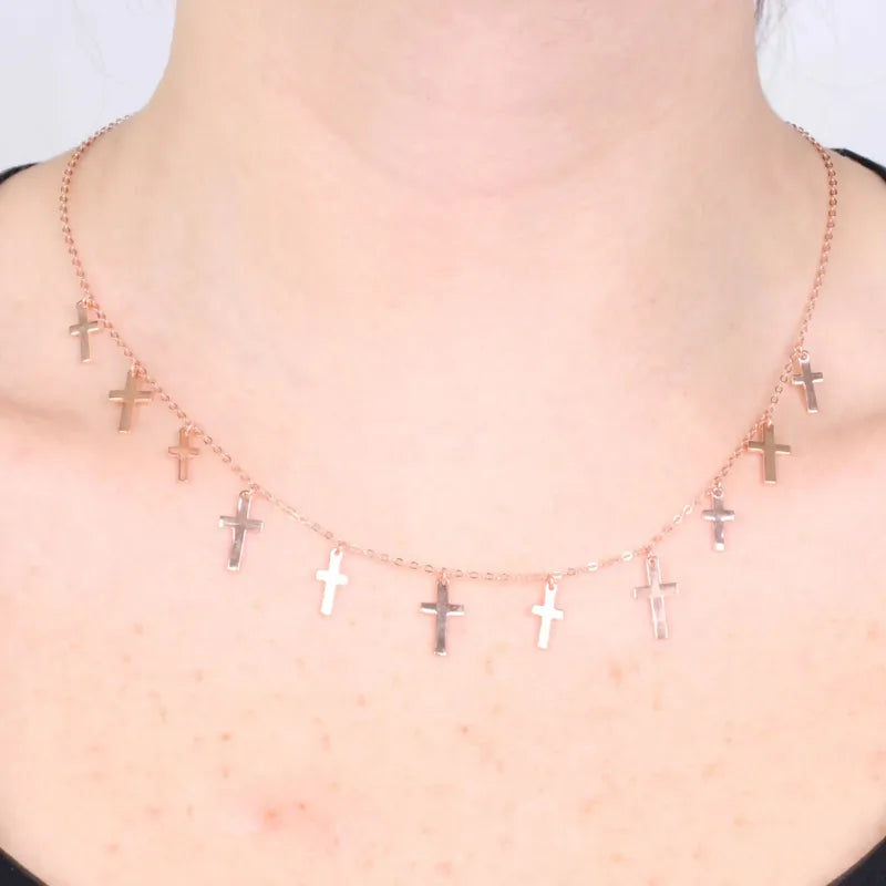 Collana in Argento 925 con giro di croci pendenti lisce