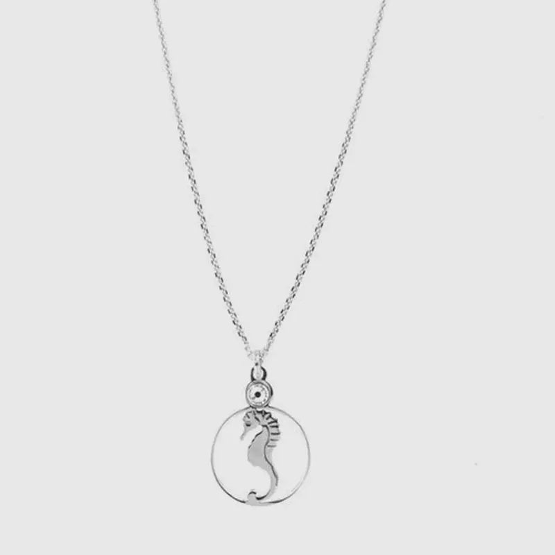 Collana in Argento 925  con pendente a forma di cavalluccio marino e cristalli