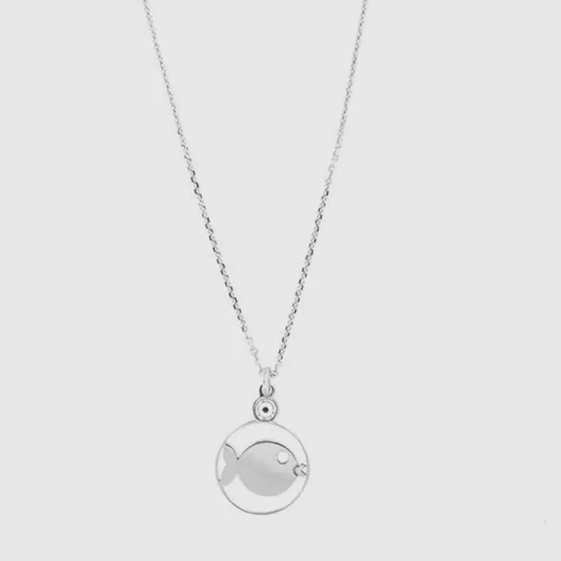 Collana in Argento 925 con cristalli e ciondolo a forma di  pesciolino
