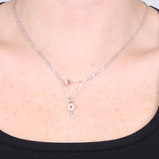 Collana in Argento 925 a doppia catena con chiave pendente a zirconi bianchi