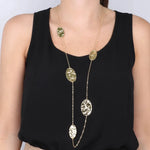 Collana in Argento 925 a catena lunga, con piastre ovali martellate in stile etrusco
