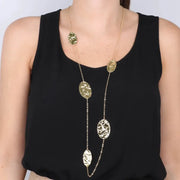 Collana in Argento 925 a catena lunga, con piastre ovali martellate in stile etrusco