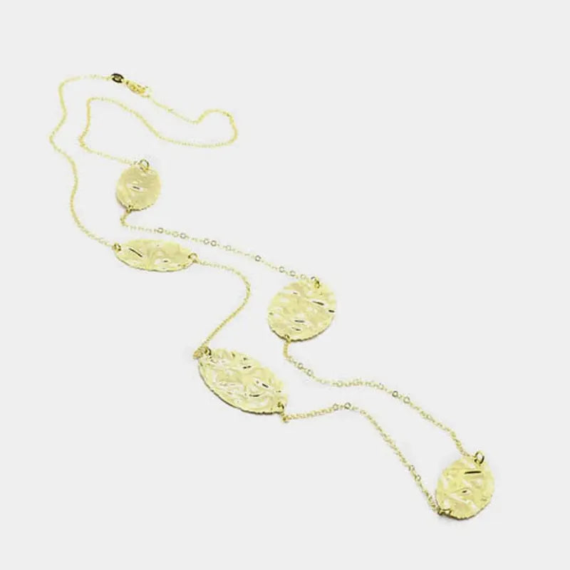 Collana in Argento 925 a catena lunga, con piastre ovali martellate in stile etrusco