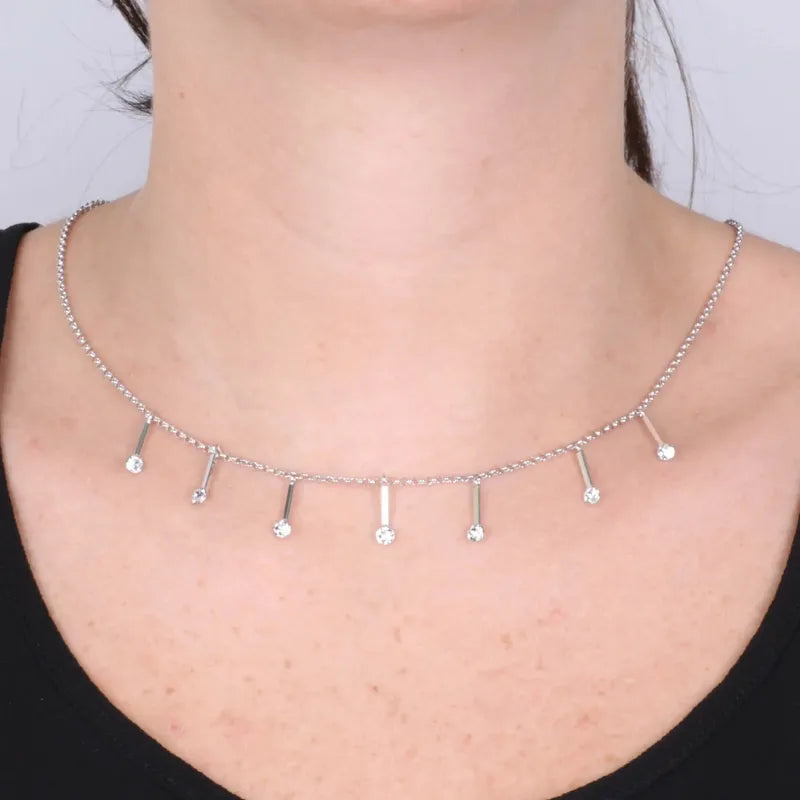 Collana in Argento 925 giro di cristalli bianchi pendenti