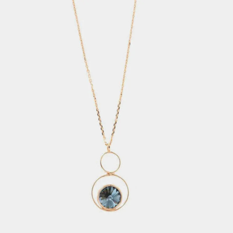 Collana in Argento 925 con punto luce pendente e grande cristallo centrale blu denim