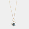 Collana in Argento 925 con punto luce pendente e grande cristallo centrale blu denim