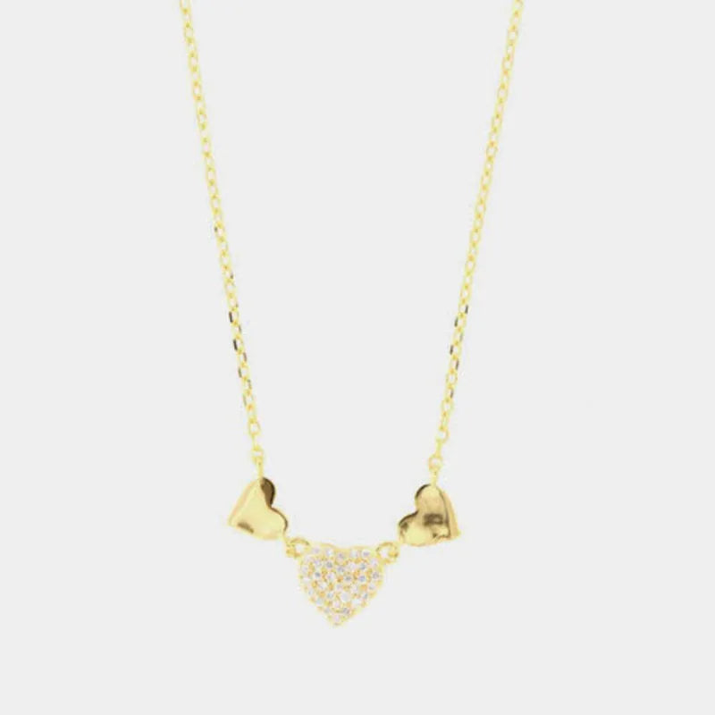 Collana in Argento 925 con cuori pendenti impreziositi da zirconi bianchi