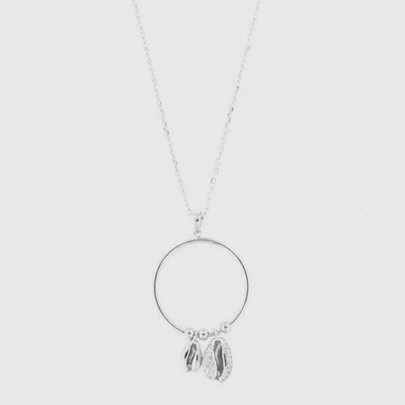 Collana in Argento 925 pendente cerchio e conchiglie a zirconi bianchi