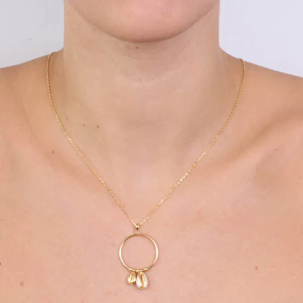Collana in Argento 925 ,pendente cerchio e conchiglie a zirconi bianchi