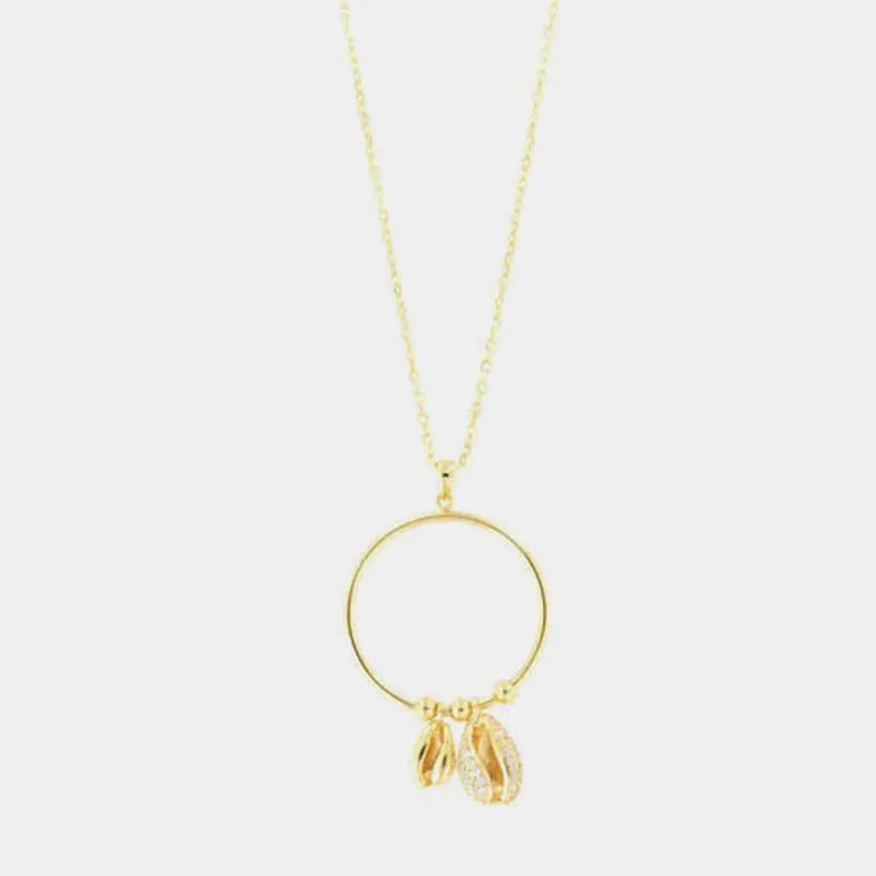 Collana in Argento 925 ,pendente cerchio e conchiglie a zirconi bianchi