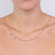 Collana in Argento 925 con scritta HAPPY pendente e zirconi colorati