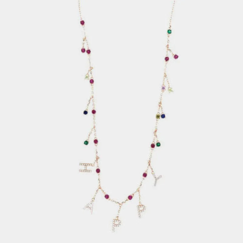 Collana in Argento 925 con scritta HAPPY pendente e zirconi colorati