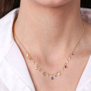 Collana in Argento 925 con gocce di zirconi multicolore pendenti