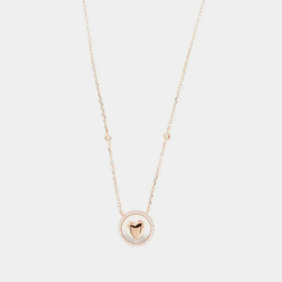 925 Silver necklace with mother-of-pearl base pendant and smooth heart surrounded by white zircons