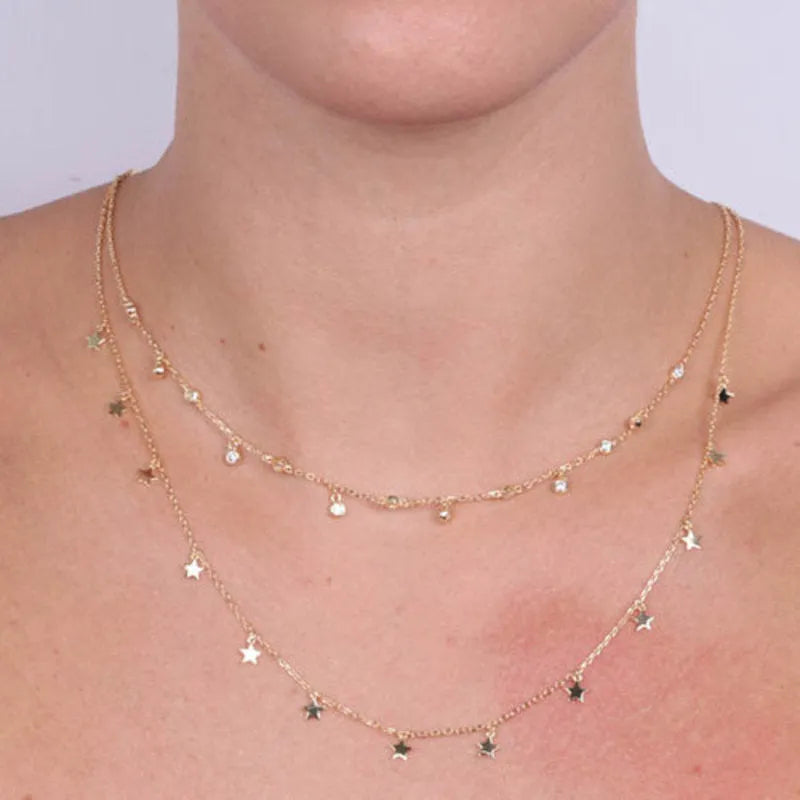 Collana in Argento 925 con catena a doppio giro impreziosito da stelle e punti luce pendenti