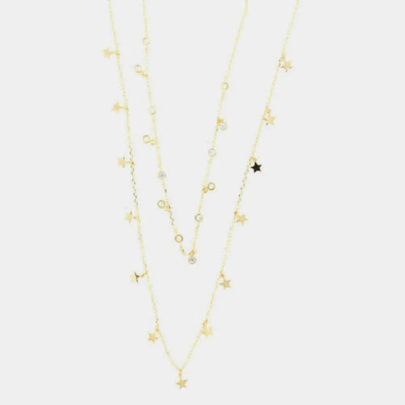 Collana in Argento 925 con catena a doppio giro impreziosito da stelle e punti luce pendenti