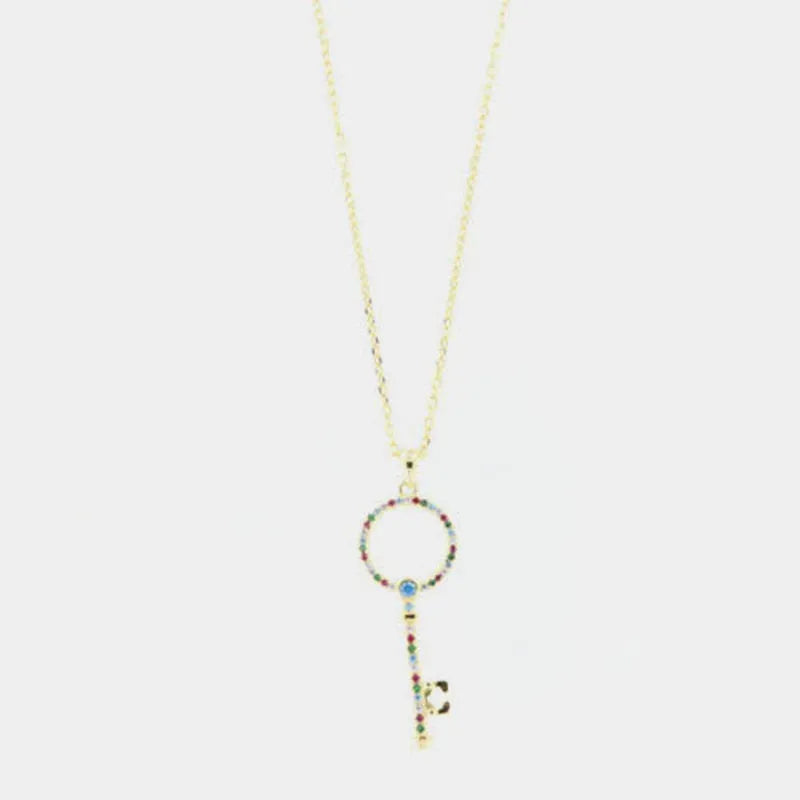 Collana in Argento 925 con chiave pendente impreziosita di zirconi multicolore