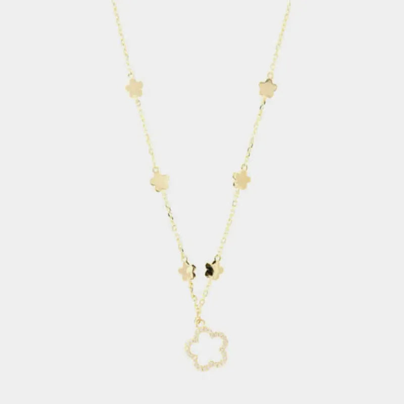 Collana in Argento 925 con fiore pendente impreziosito da zirconi bianchi