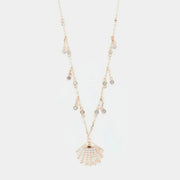 Collana in Argento 925 con conchiglia centrale zirconata e punti luce bianchi pendenti ai lati
