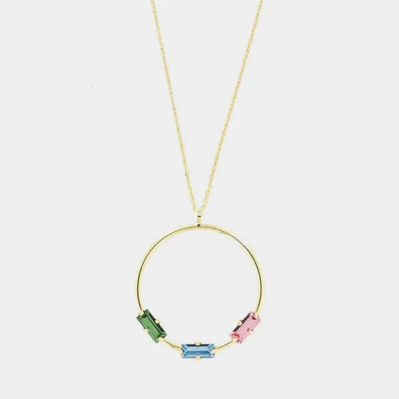 Collana in Argento 925 con cerchio pendente impreziosito da cristalli  multicolore