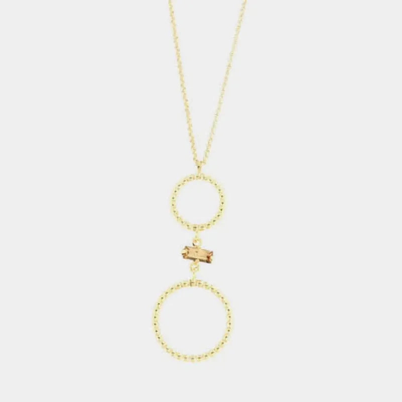 Collana in Argento 925 con doppi cerchi puntellati, impreziositi da cristallo centrale, colorazione topazio