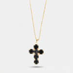 Collana in Argento 925 croce pendente arricchita da cristalli neri con al centro cristallo fumè. - BYSIMON gioielli