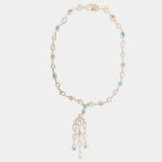 Collana in Argento 925 con girocollo di zirconi cabochon e fiocco multifilo pendente