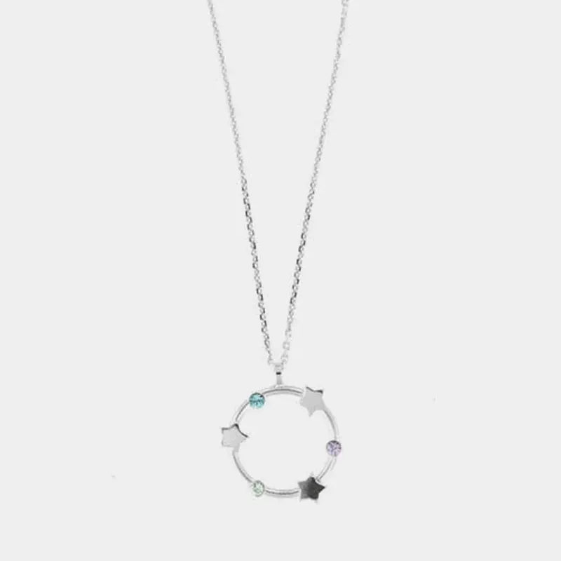 Collana in Argento 925 con pendente a giro alternato di stelle e cristalli multicolore.