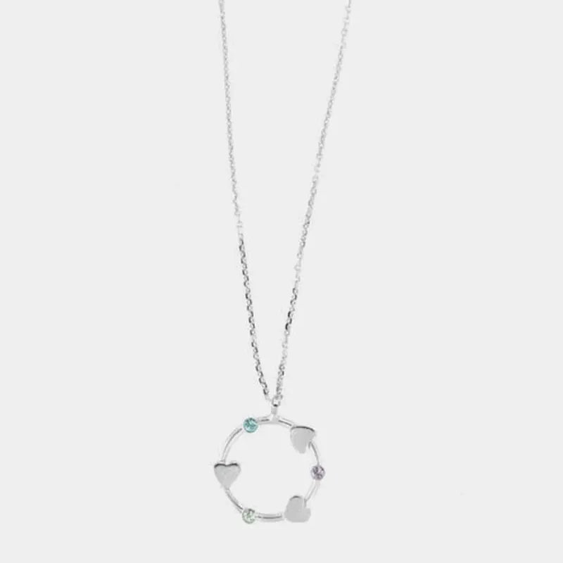 Collana in Argento 925 con pendente a giro alternato di cuori e cristalli multicolore.