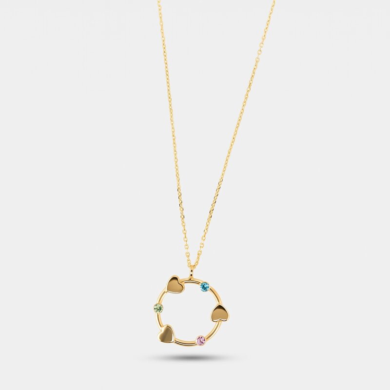 Collana in Argento 925 con pendente a giro alternato di cuori e cristalli multicolore. - BYSIMON gioielli