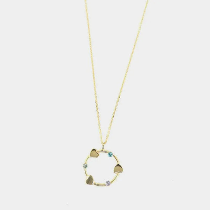 Collana in Argento 925 con pendente a giro alternato di cuori e cristalli multicolore.