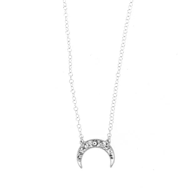 Collana in Argento 925  spicchio di luna, impreziosito da cristalli