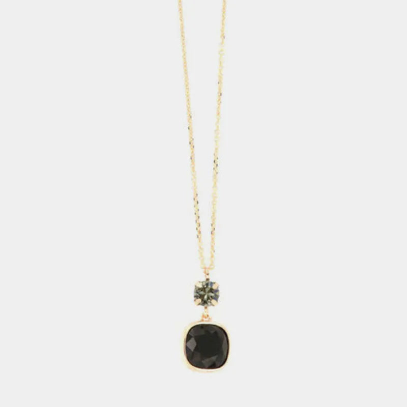 Collana in Argento 925 con doppio punto luce pendente a forma quadrata, di cristalli nelle tonalità del fumè