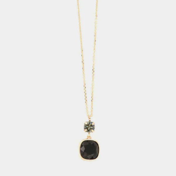 Collana in Argento 925 con doppio punto luce pendente a forma quadrata, di cristalli nelle tonalità del fumè
