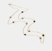 Collana in Argento 925 catena lunga con punti luce sparsi, di cristalli nero e fumè