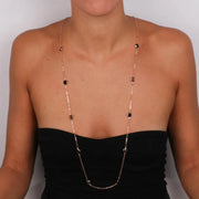 Collana in Argento 925 catena lunga con punti luce sparsi, di cristalli nero e fumè