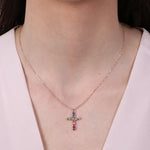Collana in Argento 925 croce impreziosita da cristalli multicolore e punto luce di cristallo bianco centrale - BYSIMON gioielli
