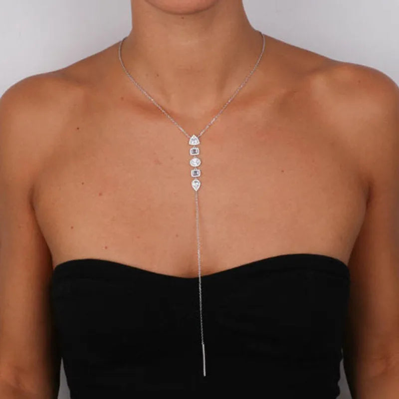 Collana in Argento 925 con grandi zirconi bianchi e catena lunga