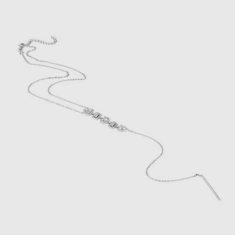 Collana in Argento 925 con grandi zirconi bianchi e catena lunga