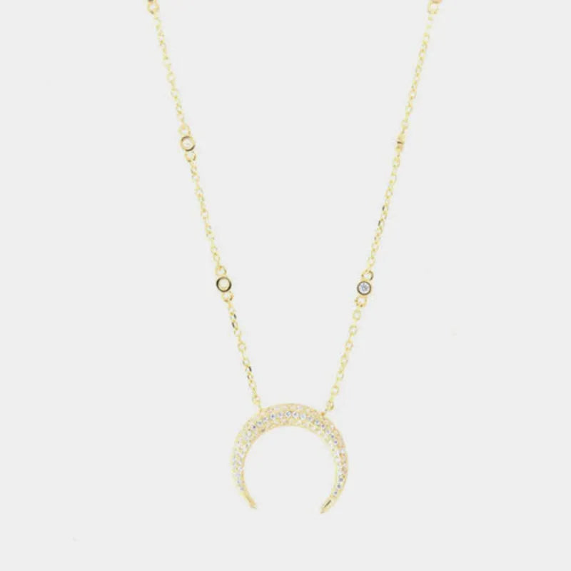 Collana in Argento 925  con pendente mezza luna e zirconi bianchi