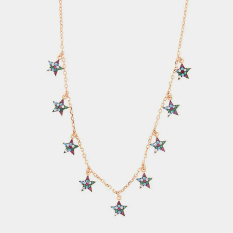 Collana in Argento 925  con ciondoli a forma di stella impreziositi da zirconi multicolore - BYSIMON gioielli