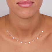 Collana in Argento 925  con pendenti a forma di cuore e perle di acqua dolce con zirconi bianchi