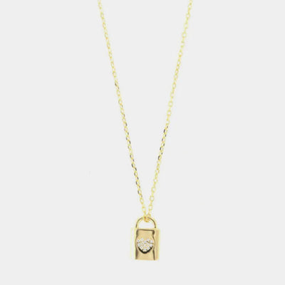 925 Sterling Silver Necklace with Padlock and Heart Pendant with White Zircons