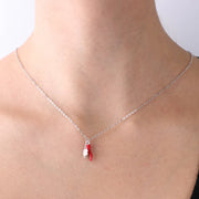 Collana in Argento 925 con corno impreziosito da smalto rosso e quadrifoglio portafortuna